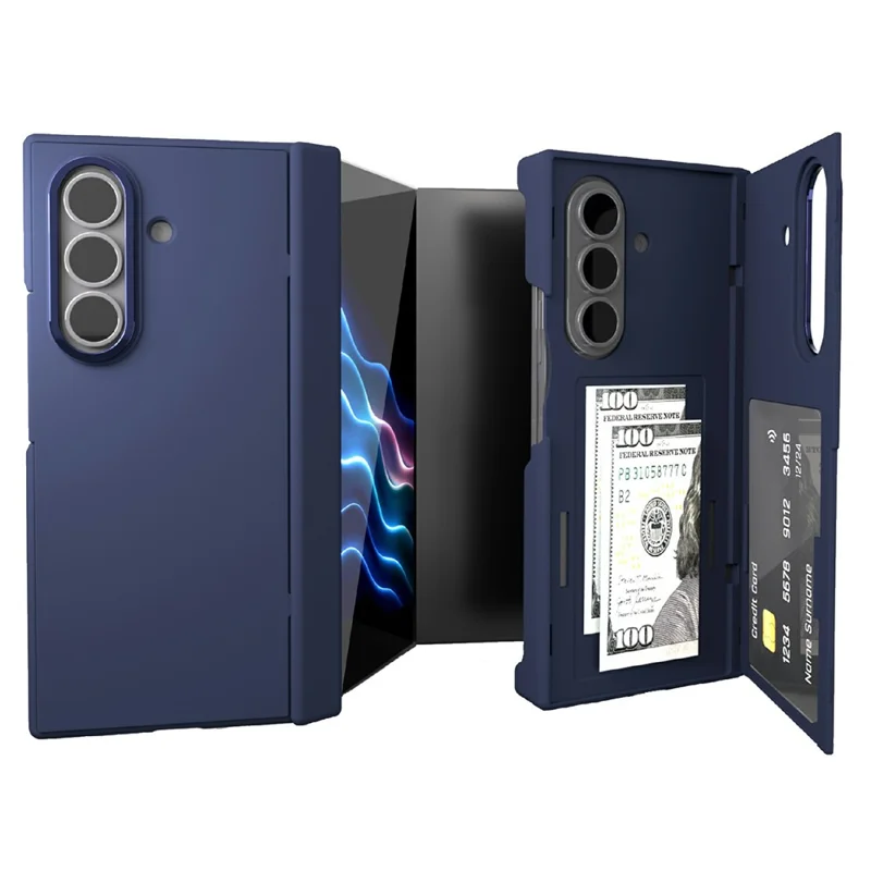 For Samsung Galaxy Z TriFold 5G Case Card Slot Stand Hard PC Phone Cover - Dark Blue