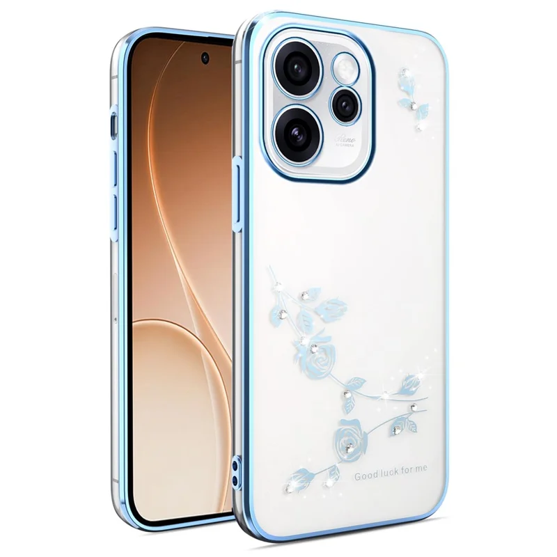 Custodia KADEM per Oppo Reno15 Pro 5G con Fiori e Diamantini Decorativi in TPU - Blu