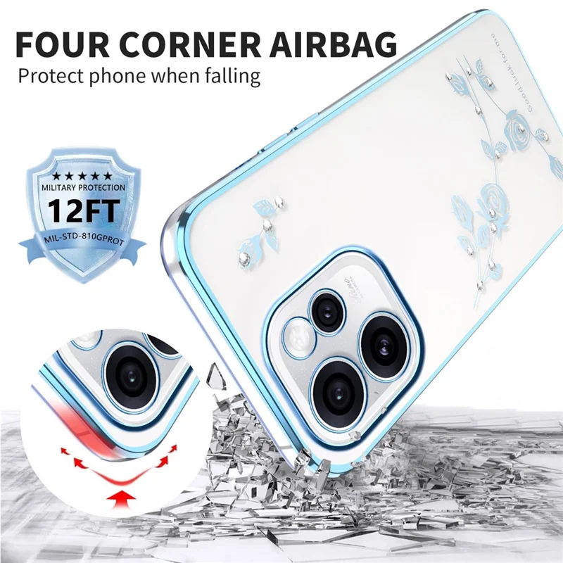 Custodia KADEM per Oppo Reno15 Pro 5G con Fiori e Diamantini Decorativi in TPU - Blu