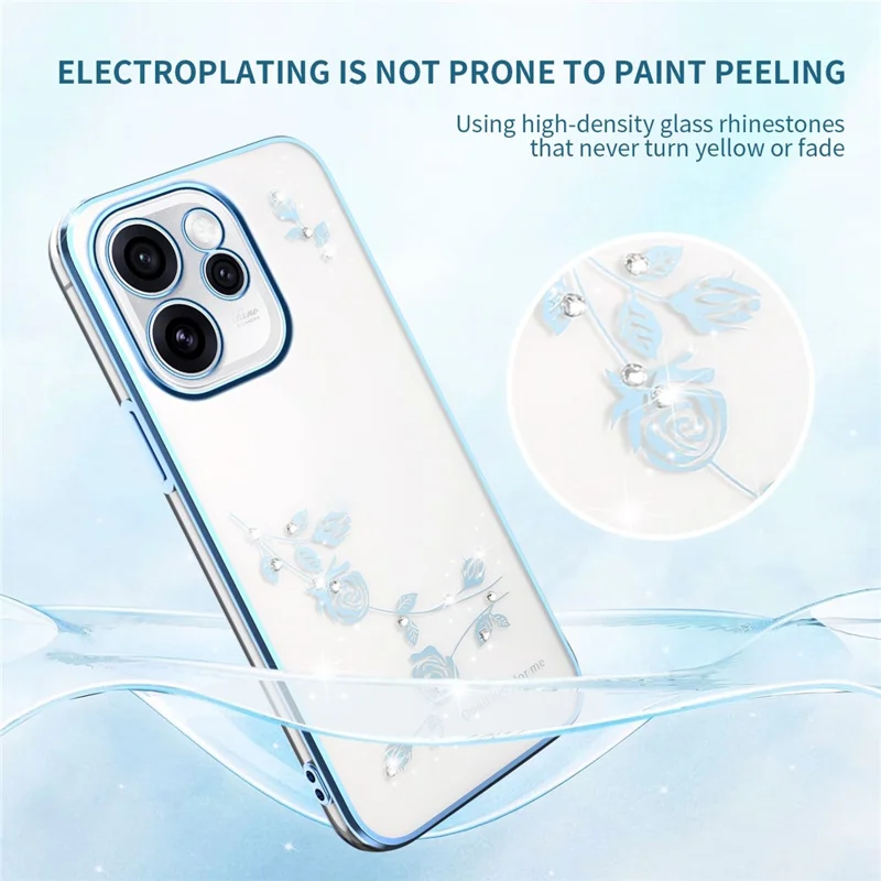 Custodia KADEM per Oppo Reno15 Pro 5G con Fiori e Diamantini Decorativi in TPU - Blu