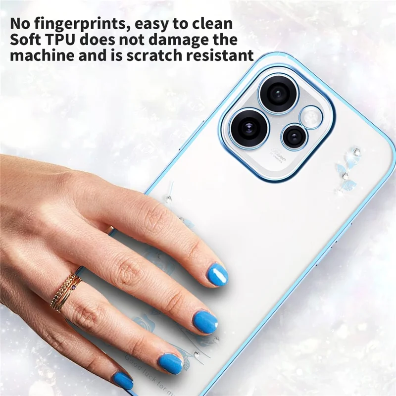 Custodia KADEM per Oppo Reno15 Pro 5G con Fiori e Diamantini Decorativi in TPU - Blu