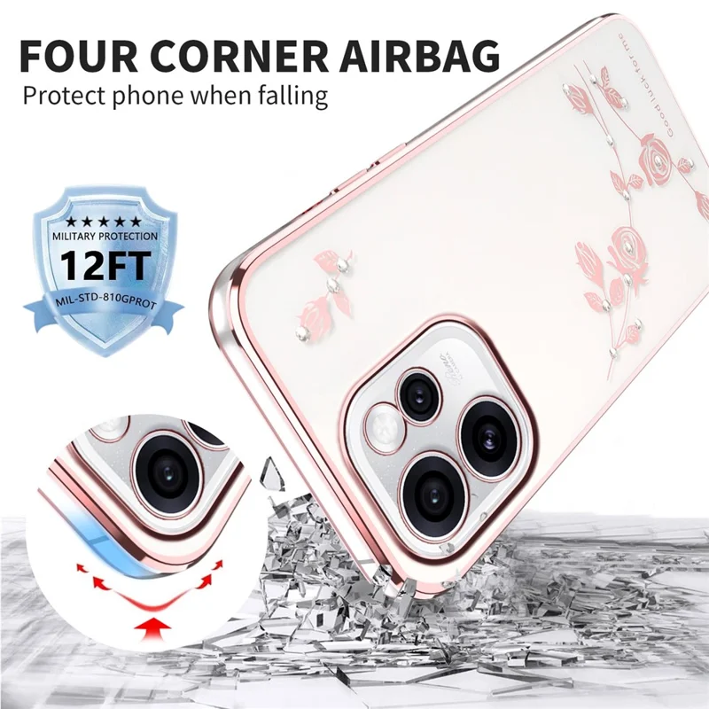 Custodia KADEM per Oppo Reno15 5G con Fiori e Diamantini TPU - Oro Rosa