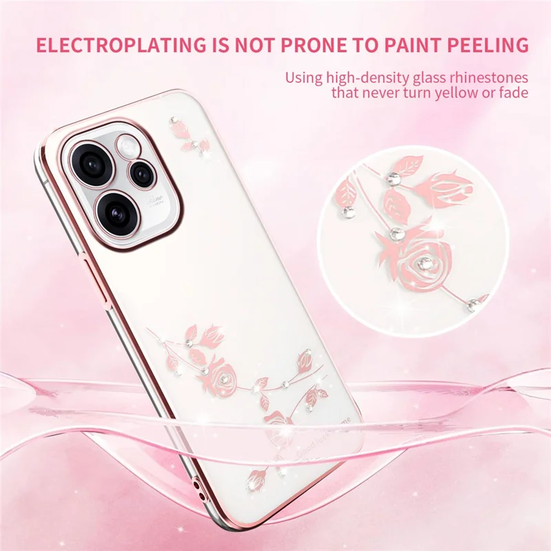 Custodia KADEM per Oppo Reno15 5G con Fiori e Diamantini TPU - Oro Rosa