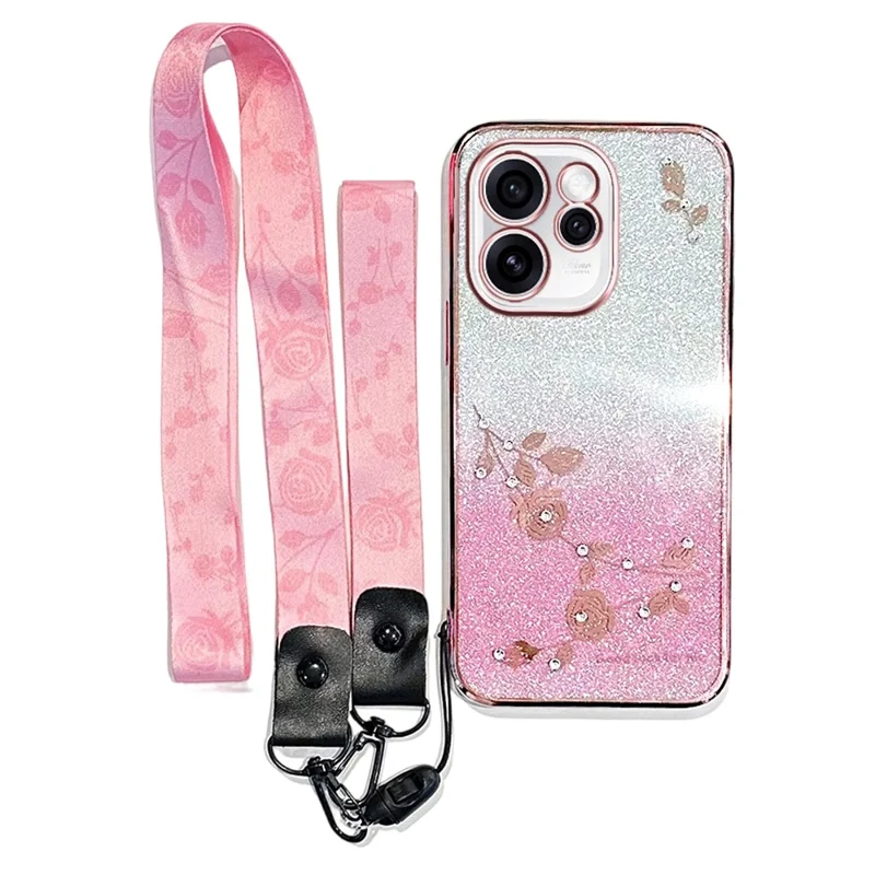 KADEM Funda para Oppo Reno15 Pro 5G con Diseño de Flores, Funda TPU Gradiente con Llaveros - Dorado Rosa