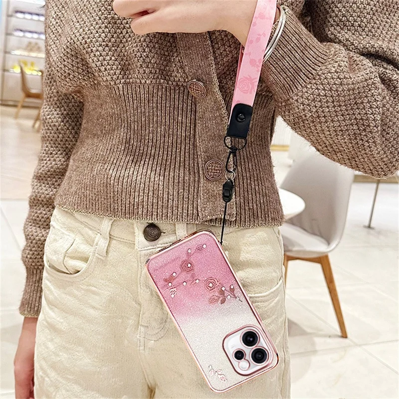 KADEM Funda para Oppo Reno15 Pro 5G con Diseño de Flores, Funda TPU Gradiente con Llaveros - Dorado Rosa