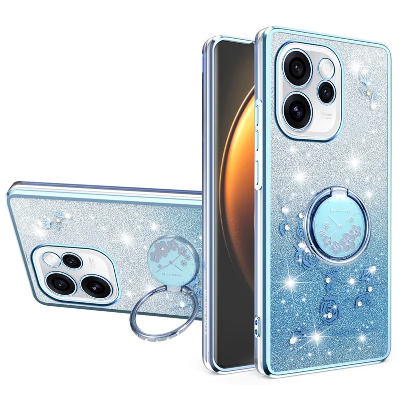 KADEM чехол для Oppo Reno15 Pro 5G с кольцом-подставкой из ТПУ с цветами градиентный блестящий - Синий