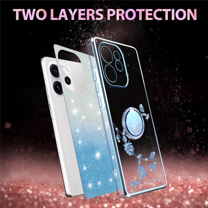 KADEM чехол для Oppo Reno15 Pro 5G с кольцом-подставкой из ТПУ с цветами градиентный блестящий - Синий