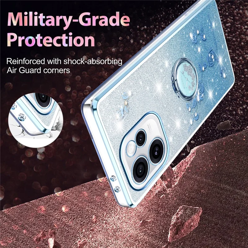 KADEM чехол для Oppo Reno15 Pro 5G с кольцом-подставкой из ТПУ с цветами градиентный блестящий - Синий