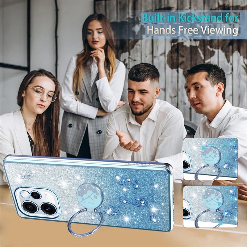 KADEM чехол для Oppo Reno15 Pro 5G с кольцом-подставкой из ТПУ с цветами градиентный блестящий - Синий