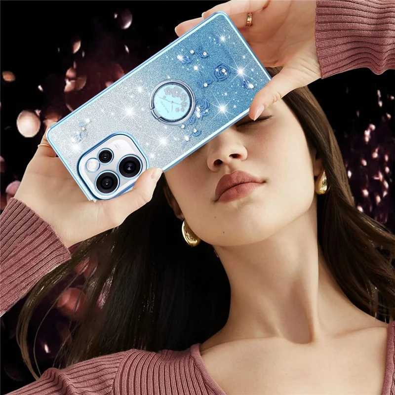 KADEM чехол для Oppo Reno15 Pro 5G с кольцом-подставкой из ТПУ с цветами градиентный блестящий - Синий