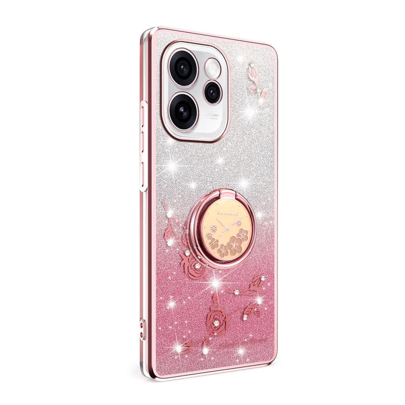 KADEM Custodia per Oppo Reno15 5G con Anello Supporto Custodia in TPU Fiori Copertura per Telefono Glitter Gradiente - Oro Rosa