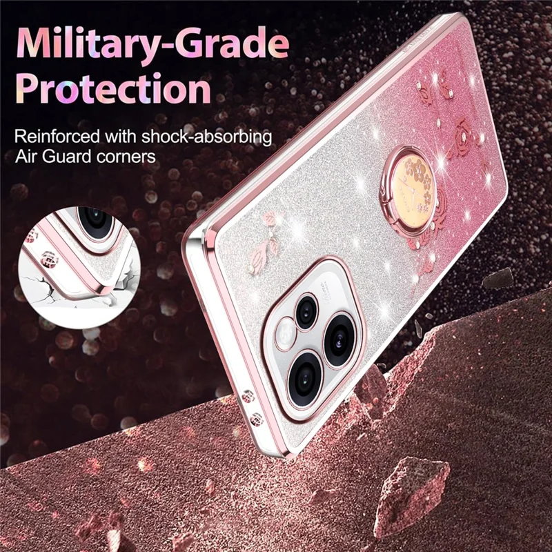KADEM Custodia per Oppo Reno15 5G con Anello Supporto Custodia in TPU Fiori Copertura per Telefono Glitter Gradiente - Oro Rosa