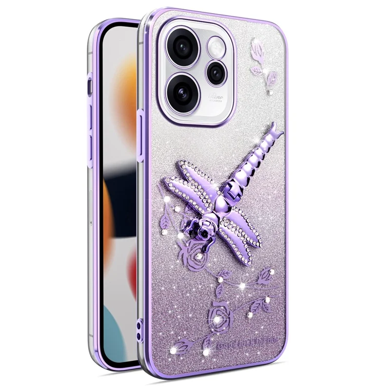KADEM Coque pour Oppo Reno15 Pro 5G, Coque à Motif Libellule avec Support, TPU, Fleurs, Paillettes, Violet