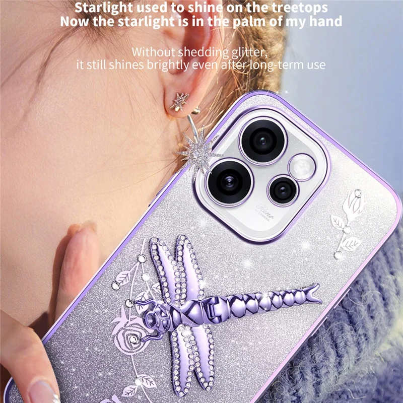 KADEM Coque pour Oppo Reno15 Pro 5G, Coque à Motif Libellule avec Support, TPU, Fleurs, Paillettes, Violet