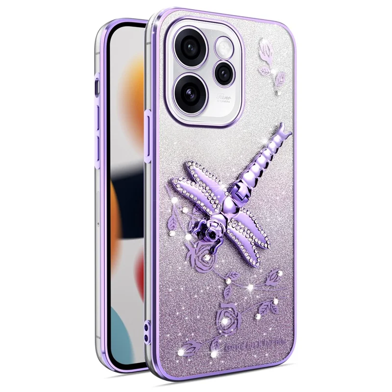 KADEM Für Oppo Reno15 5G Hülle Libelle Ständer TPU Blumen Glitzer Handyhülle - Lila