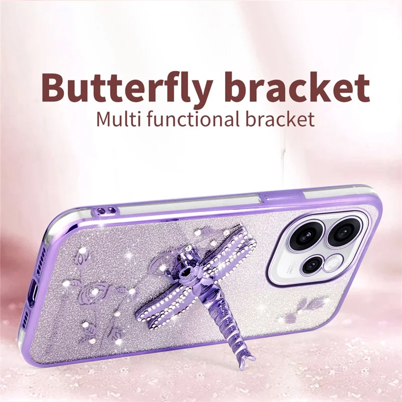 KADEM Für Oppo Reno15 5G Hülle Libelle Ständer TPU Blumen Glitzer Handyhülle - Lila