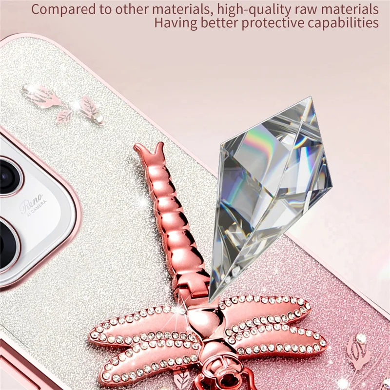 KADEM Für Oppo Reno15 5G Hülle Libelle Ständer TPU Blumen Glitzer Handyhülle - Lila