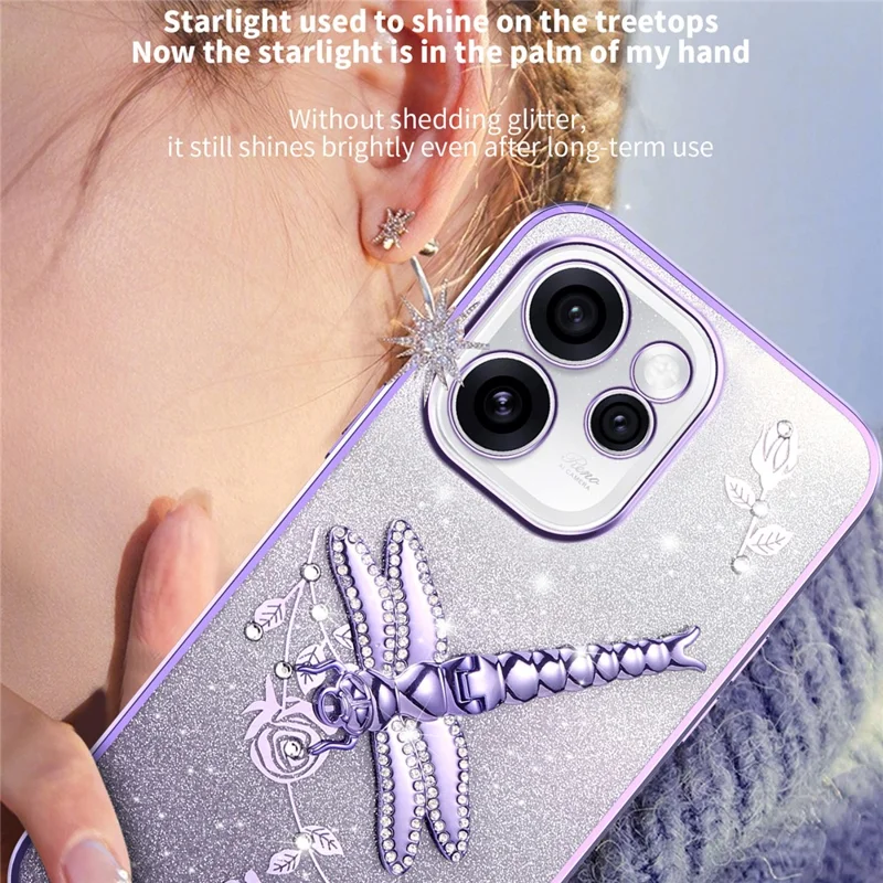 KADEM Für Oppo Reno15 5G Hülle Libelle Ständer TPU Blumen Glitzer Handyhülle - Lila
