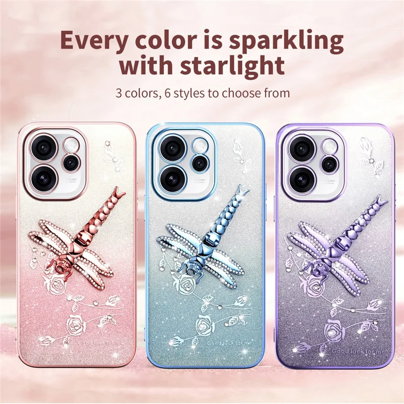 KADEM Für Oppo Reno15 5G Hülle Libelle Ständer TPU Blumen Glitzer Handyhülle - Lila