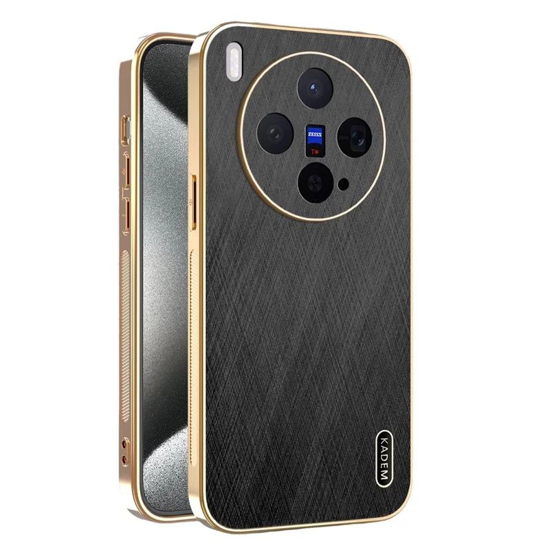 KADEM Für vivo X300 5G Hülle Galvanik Seidene Textur PU + TPU Handy-Rückseite - Schwarz