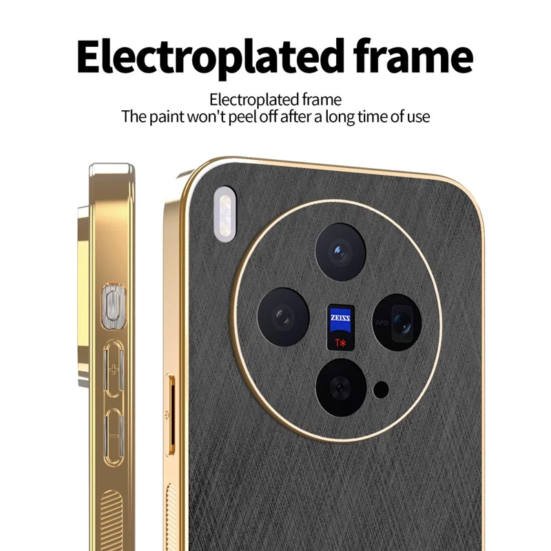 KADEM Für vivo X300 5G Hülle Galvanik Seidene Textur PU + TPU Handy-Rückseite - Schwarz