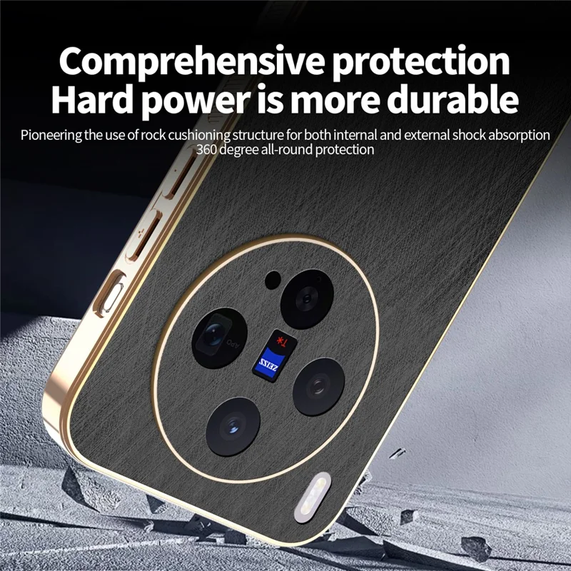 KADEM Für vivo X300 5G Hülle Galvanik Seidene Textur PU + TPU Handy-Rückseite - Schwarz