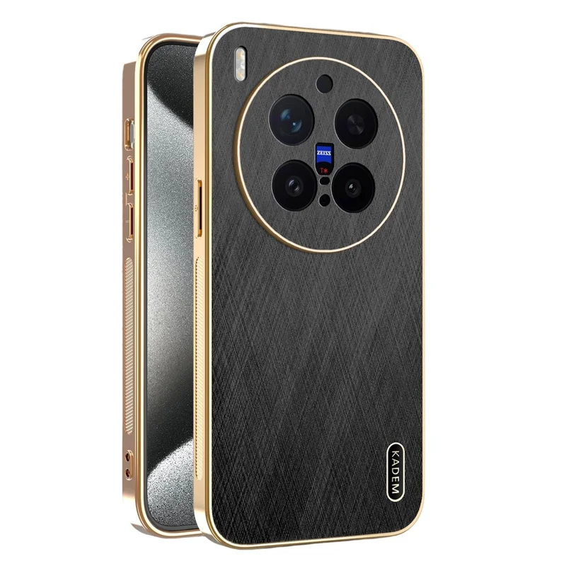 KADEM Funda para vivo X300 Pro 5G Funda con Revestimiento Electrolítico Diseño de Textura de Seda de PU + TPU Protector Trasero para Teléfono - Negro