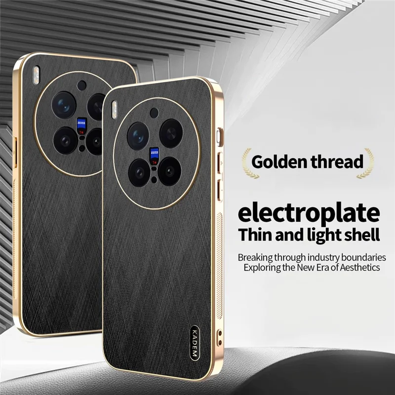 KADEM Funda para vivo X300 Pro 5G Funda con Revestimiento Electrolítico Diseño de Textura de Seda de PU + TPU Protector Trasero para Teléfono - Negro