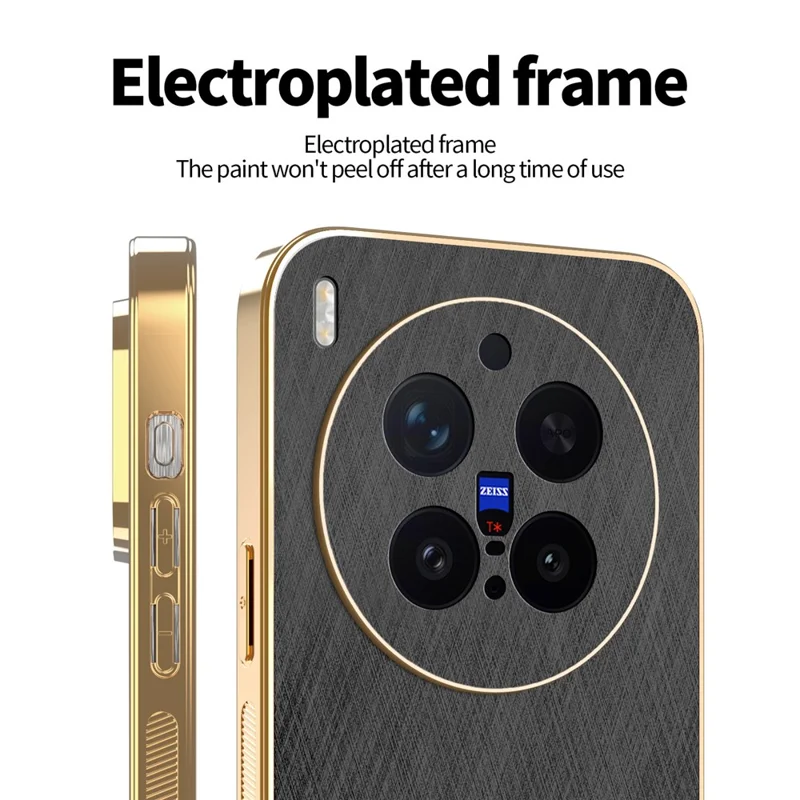 KADEM Funda para vivo X300 Pro 5G Funda con Revestimiento Electrolítico Diseño de Textura de Seda de PU + TPU Protector Trasero para Teléfono - Negro