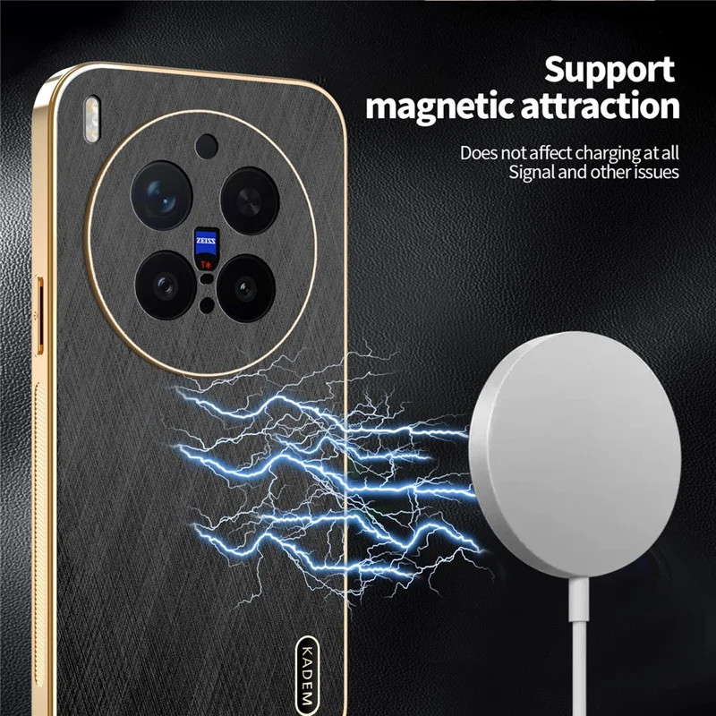 KADEM Funda para vivo X300 Pro 5G Funda con Revestimiento Electrolítico Diseño de Textura de Seda de PU + TPU Protector Trasero para Teléfono - Negro