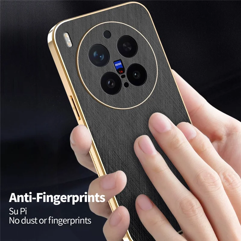 KADEM Funda para vivo X300 Pro 5G Funda con Revestimiento Electrolítico Diseño de Textura de Seda de PU + TPU Protector Trasero para Teléfono - Negro