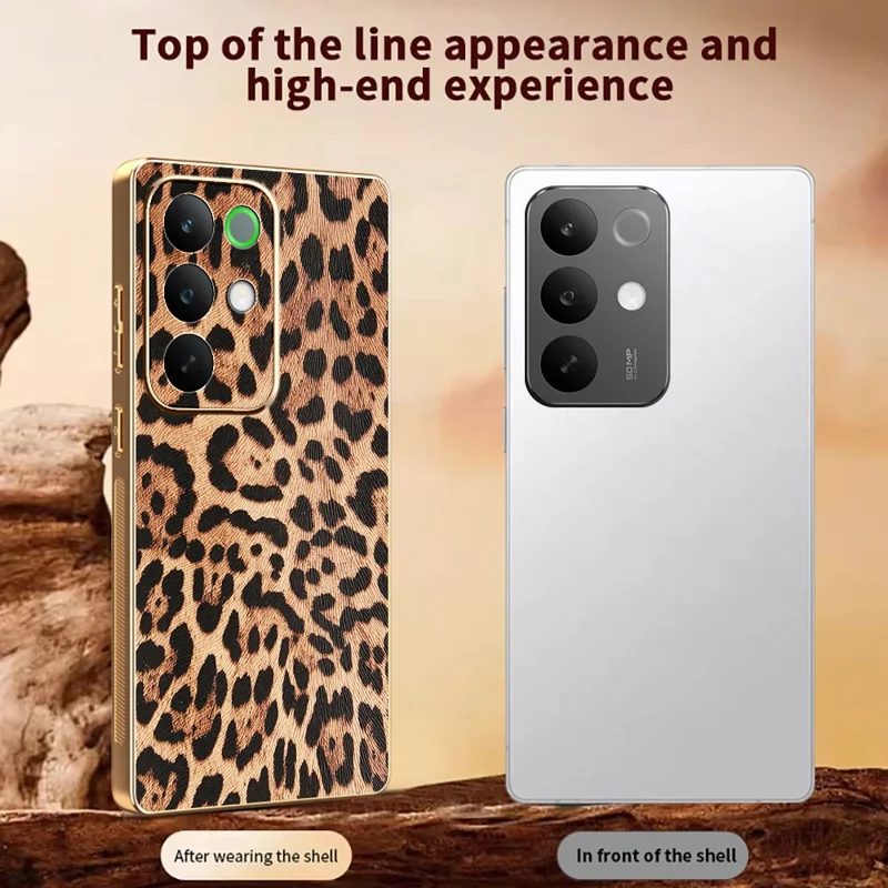 For Realme C85 Pro 4G Case Leopard Print PU Leather Coated PC + TPU Electroplating Phone Cover