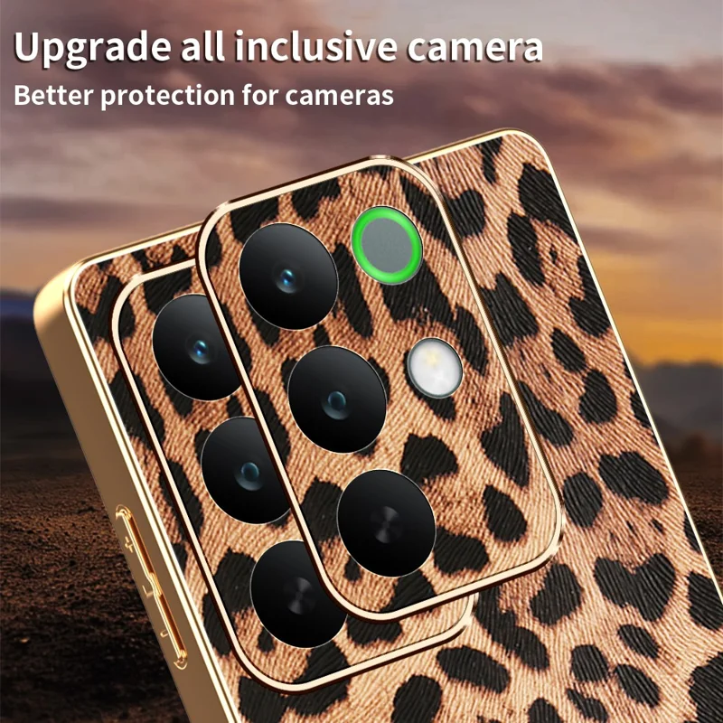 For Realme C85 Pro 4G Case Leopard Print PU Leather Coated PC + TPU Electroplating Phone Cover