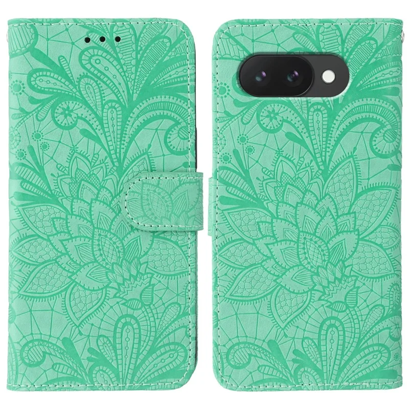 For Google Pixel 10a Case Lace Flowers PU Leather Flip Wallet Phone Cover - Green