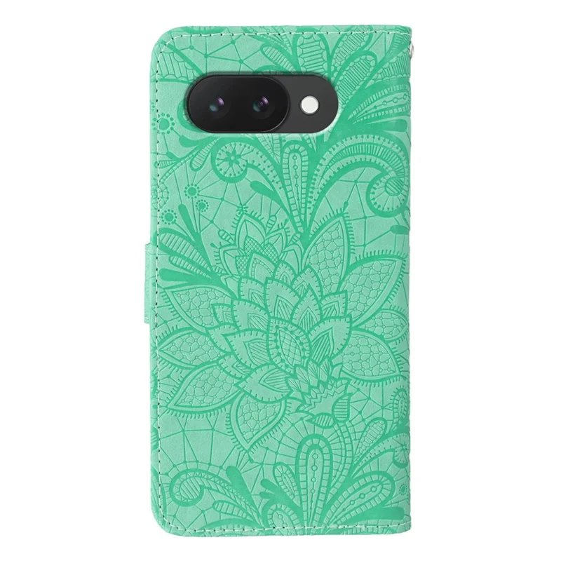 For Google Pixel 10a Case Lace Flowers PU Leather Flip Wallet Phone Cover - Green