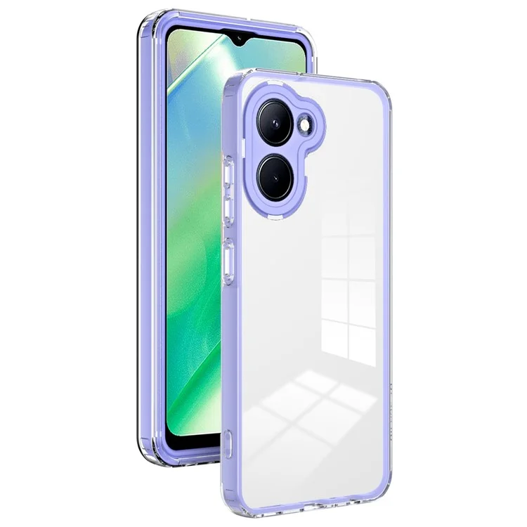Per Realme C33 2023 4G / C33 4G Anti-collisione 3-in-1 Clear TPU Backplate + PC Frame + PC Camera Protection Ring Phone Back Case Protective Cover - Viola