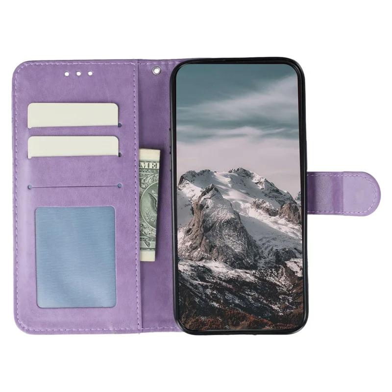 Funda para teléfono con billetera de cuero PU con diseño impreso de mandala y correa de muñeca para Oppo Reno15 Pro 5G - Morado