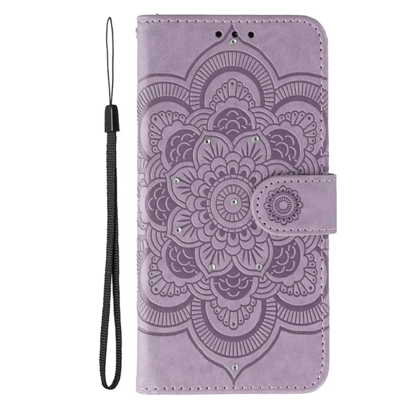 Funda para teléfono con billetera de cuero PU con diseño impreso de mandala y correa de muñeca para Oppo Reno15 Pro 5G - Morado