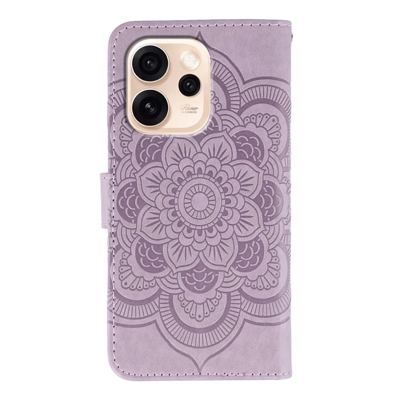 Funda para teléfono con billetera de cuero PU con diseño impreso de mandala y correa de muñeca para Oppo Reno15 Pro 5G - Morado