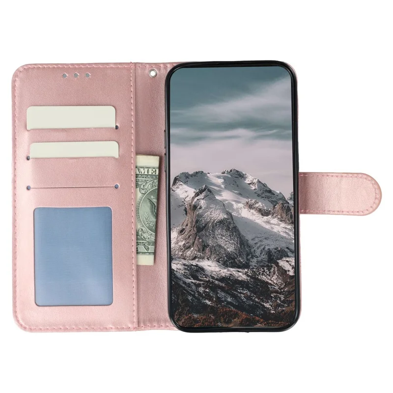 For Realme GT 8 Pro 5G Case PU Leather Mandala Imprinted Design Wallet Phone Cover with Wrist Strap - Rose Gold