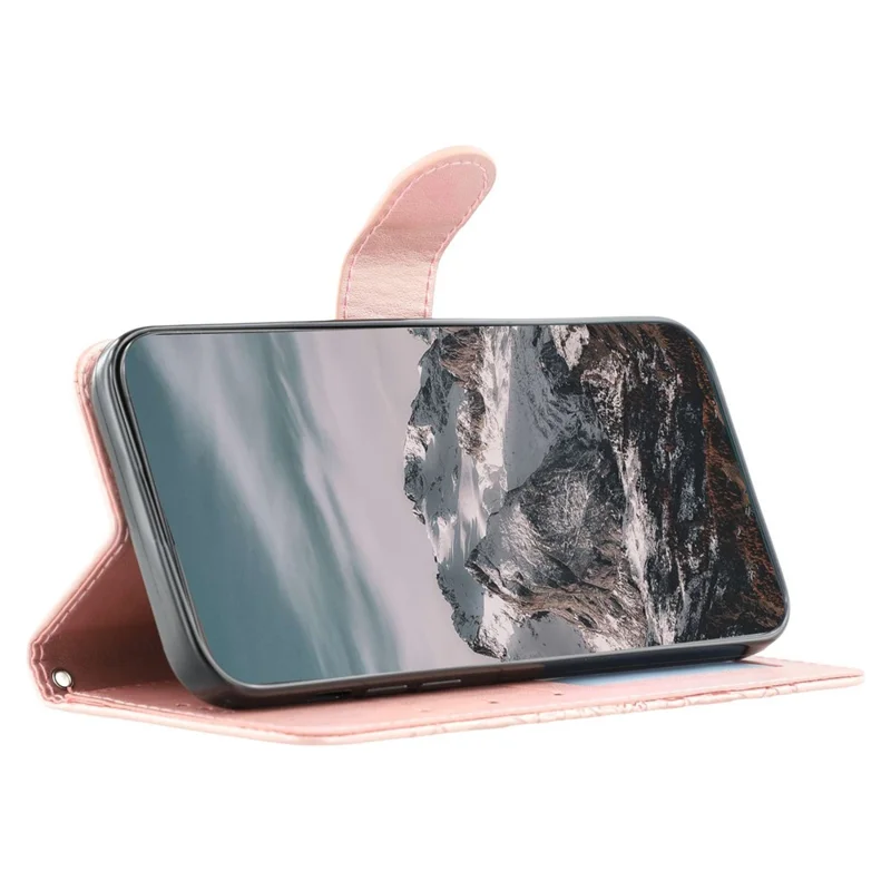 For Realme GT 8 Pro 5G Case PU Leather Mandala Imprinted Design Wallet Phone Cover with Wrist Strap - Rose Gold