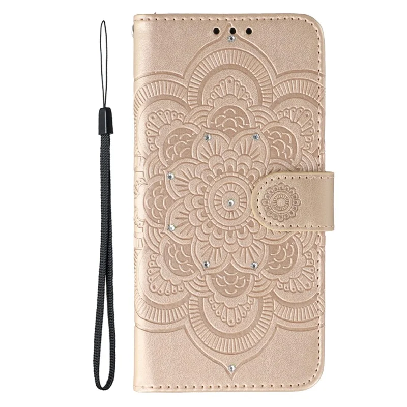 For Realme GT 8 Pro 5G Case PU Leather Mandala Imprinted Design Wallet Phone Cover with Wrist Strap - Rose Gold