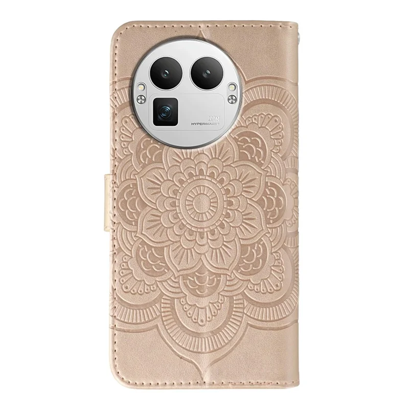 For Realme GT 8 Pro 5G Case PU Leather Mandala Imprinted Design Wallet Phone Cover with Wrist Strap - Rose Gold