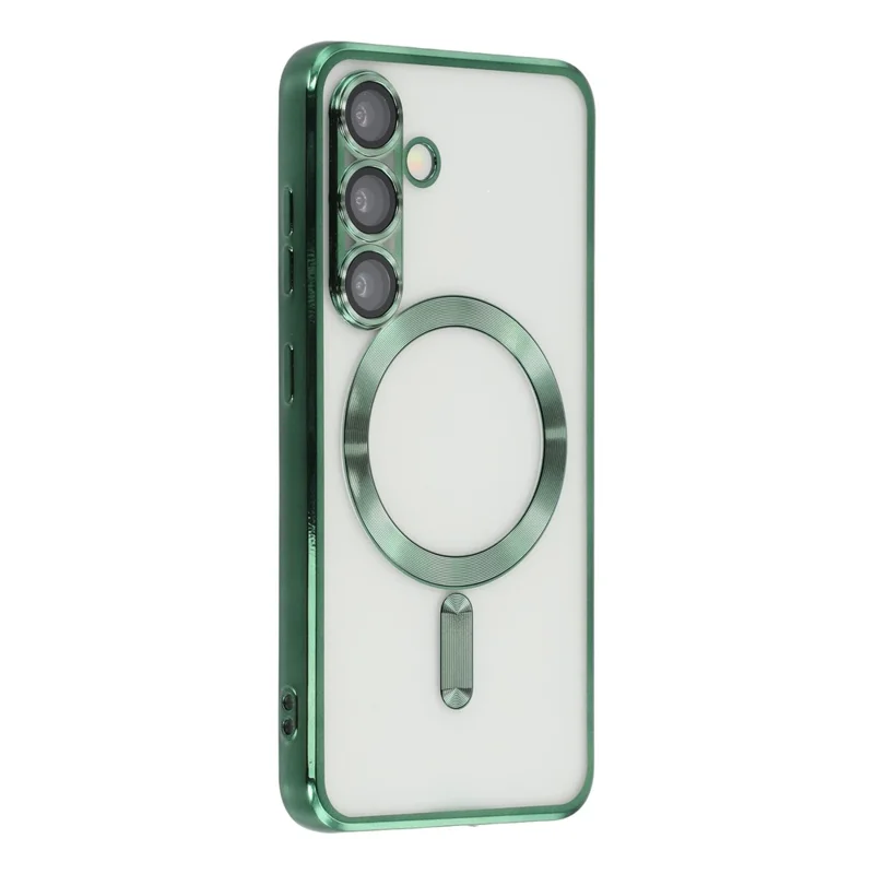 Магнитный чехол для Samsung Galaxy S25 / S24 с узором CD-диска, защитой объектива из закалённого стекла, задняя крышка из ТПУ — зелёный