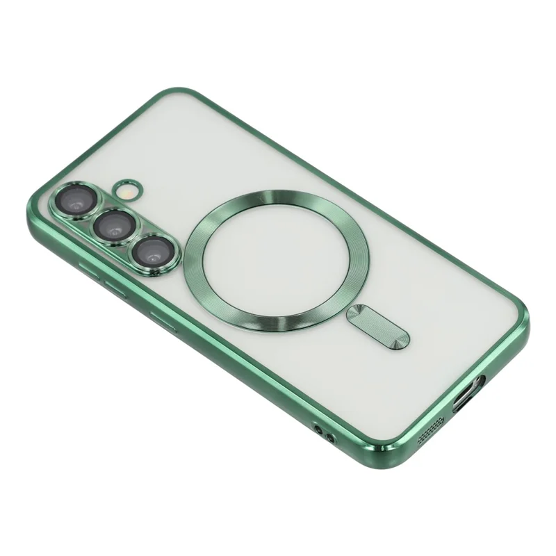 Магнитный чехол для Samsung Galaxy S25 / S24 с узором CD-диска, защитой объектива из закалённого стекла, задняя крышка из ТПУ — зелёный