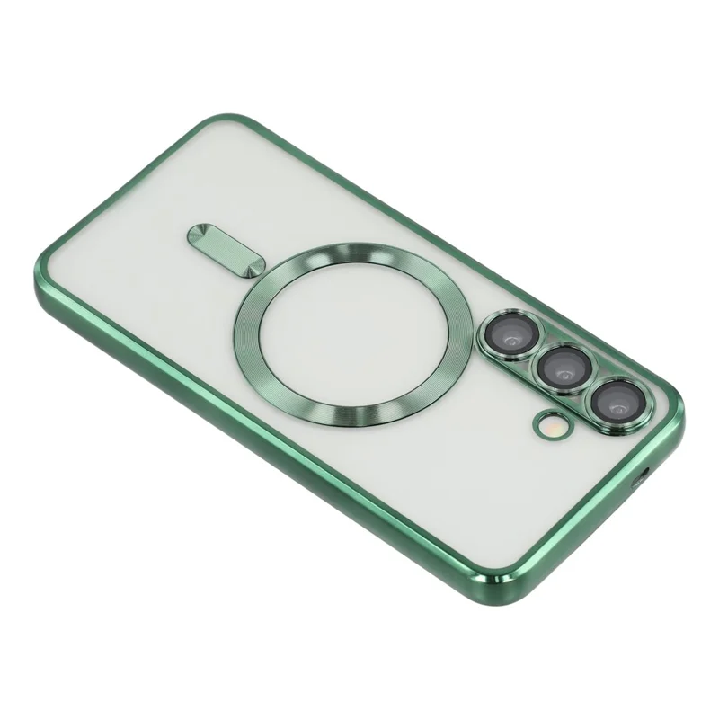 Магнитный чехол для Samsung Galaxy S25 / S24 с узором CD-диска, защитой объектива из закалённого стекла, задняя крышка из ТПУ — зелёный