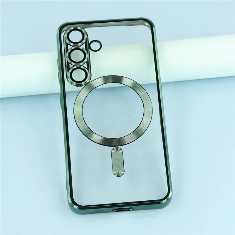 Магнитный чехол для Samsung Galaxy S25 / S24 с узором CD-диска, защитой объектива из закалённого стекла, задняя крышка из ТПУ — зелёный