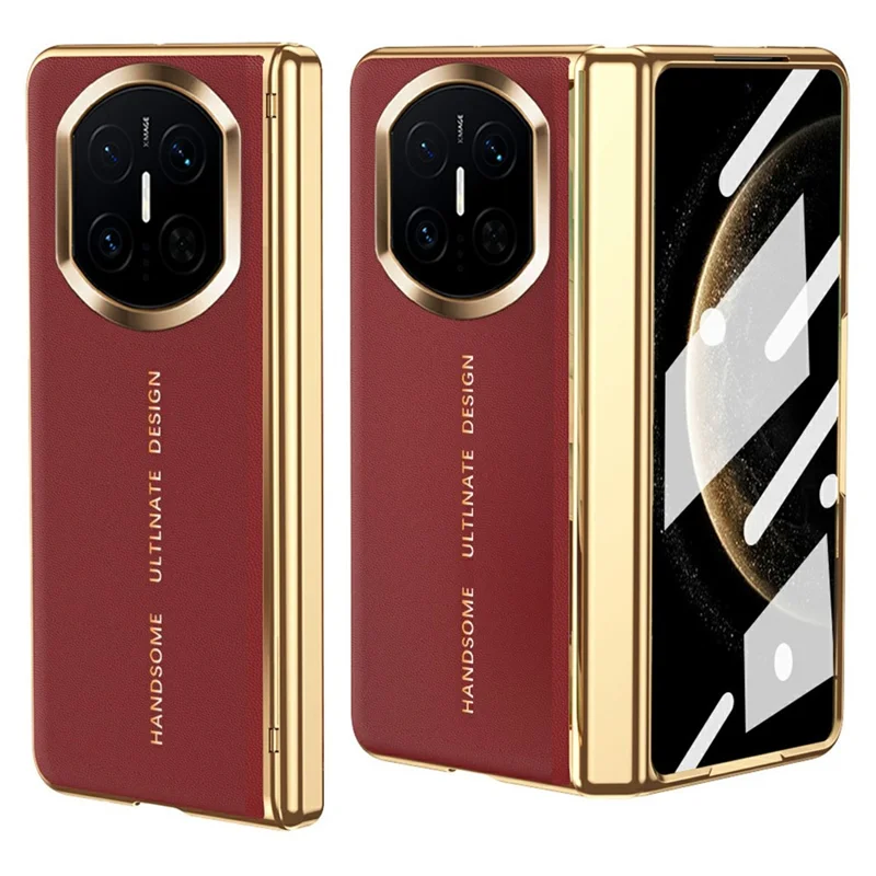 Étui pour Huawei Mate X7 en cuir PU + revêtement électrodéposé PC avec film de protection d'écran en verre trempé - Rouge