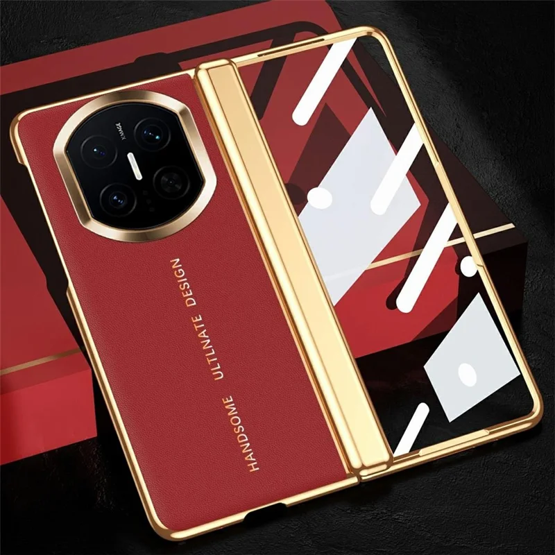 Étui pour Huawei Mate X7 en cuir PU + revêtement électrodéposé PC avec film de protection d'écran en verre trempé - Rouge