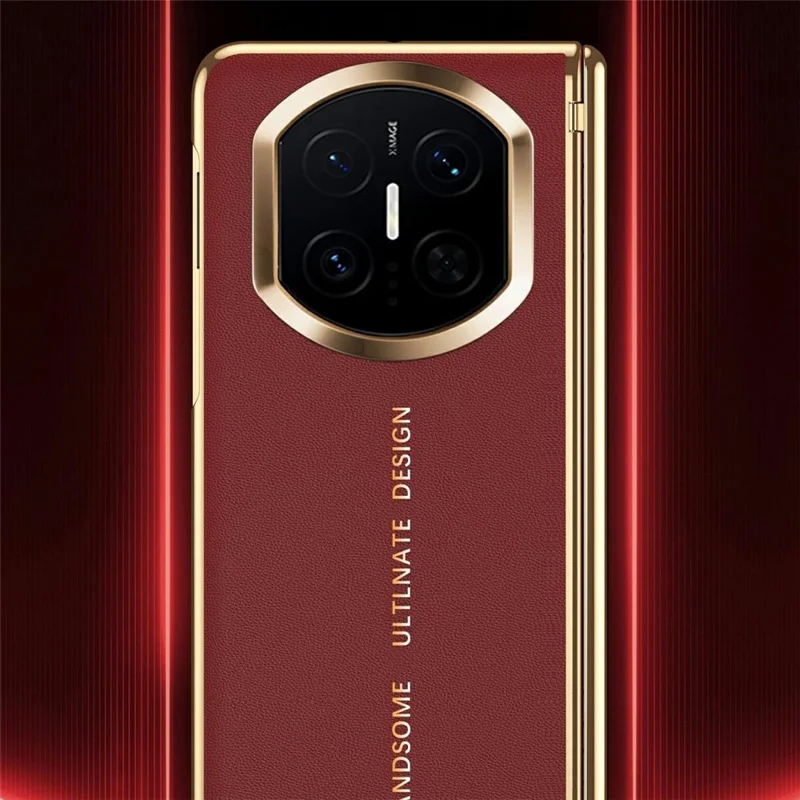 Étui pour Huawei Mate X7 en cuir PU + revêtement électrodéposé PC avec film de protection d'écran en verre trempé - Rouge